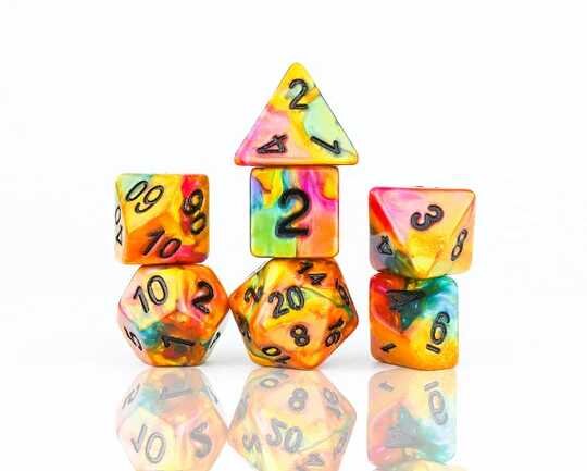 RPG Dice Set (7) Celestial Rainbow Gold
