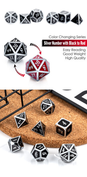 Metal & Enamel Dice Set (7) Shift Red & Silver