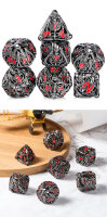 Hollow Dice Set (7) Skeleton Gunmetal & Red