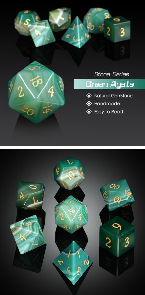 Gemstone Dice Set (7) Green Agate Natural