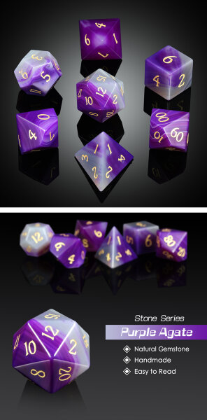 Gemstone Dice Set (7) Purple Agate Natural
