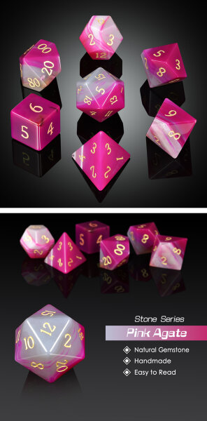 Gemstone Dice Set (7) Pink Agate Natural
