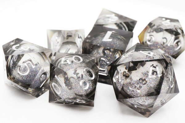 Black Liquid Core Sharp Edge Resin RPG Dice Set (7)