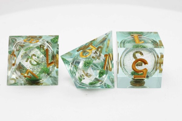 Mint Green Liquid Core Sharp Edge Resin RPG Dice Set (7)