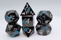 Black with Blue Orchids RPG Metal Dice Set (7)