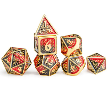 Behemoth Gold with Red and Black Enamel Polyhedral Dice Set