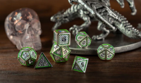 Hollow Wyvern RPG Dice Set Silver w/Green/Blue (7)