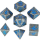 Metal Solid Barbarian Ancient Silver w/Blue Polyhedral Dice Set