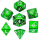 Metal Solid Barbarian Shiny Green w/Silver Polyhedral Dice Set