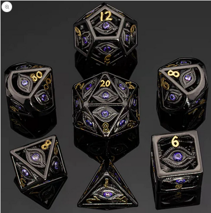 Black w/Purple Gems Dragons Eye Hollow Metal Dice Set (7)
