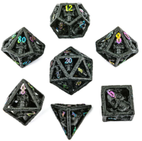 Gold w/Red Skulls Grin Hollow Metal Dice Set (7)