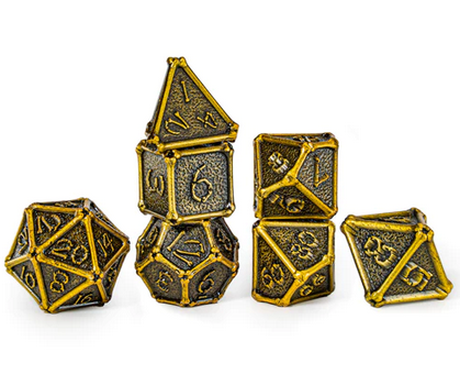 Ancient Gold Bone Collector Solid Metal Polyhedral Dice Set