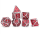 Silver with Red enamel Bone Collector Solid Metal Polyhedral Dice Set