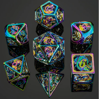 Rainbow Hollow Dragon Dice Set Filled w/Gems (7)