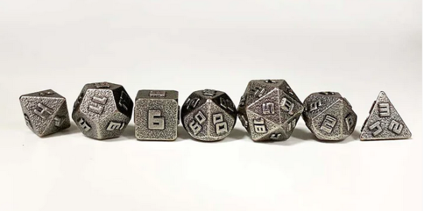 10MM Mini Metal RPG Ancient Silver Polyhedral Dice Set