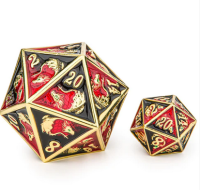 Solid Metal Dragon Chonk D20 Gold w/Red & Black 45mm