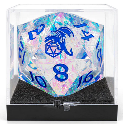 Sharp Edge Resin 55mm Chonk D20 Opal with blue ink