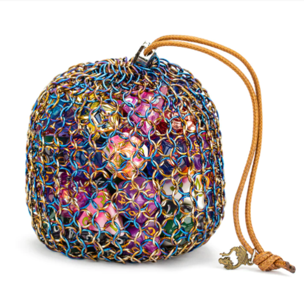 Chainmail Dice Bag Gold & Blue