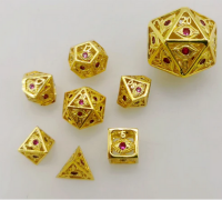 Hollow 10mm mini Dragons Eye Dice Set Shiny Gold w/Red...