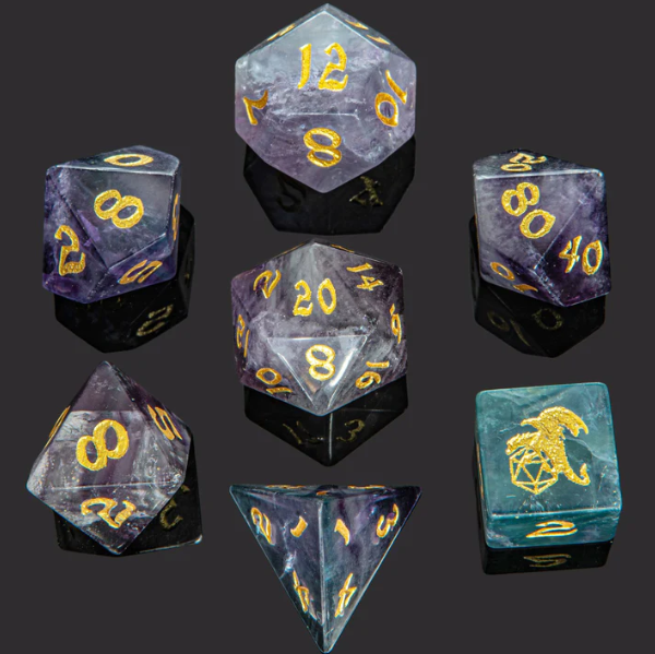 Purple Fluorite Gemstone Dice Set (7)