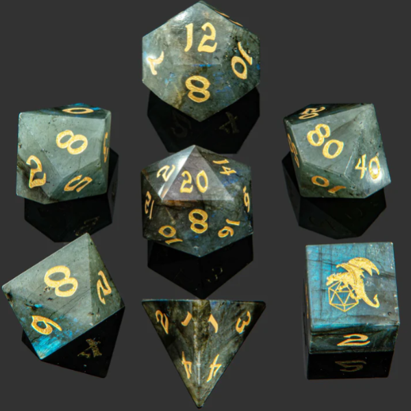 Sharp Edge Hand Polished Labradorite Gemstone Dice Set (7) (7)