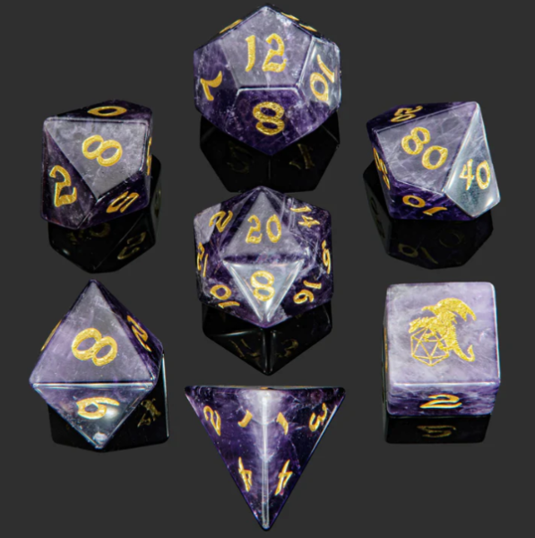 Natural Amethyst Gemstone Dice Set (7)