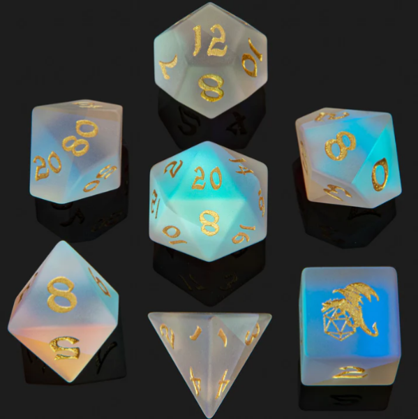 Frosted Prismatic Crystal K9 Stone Dice Set (7)