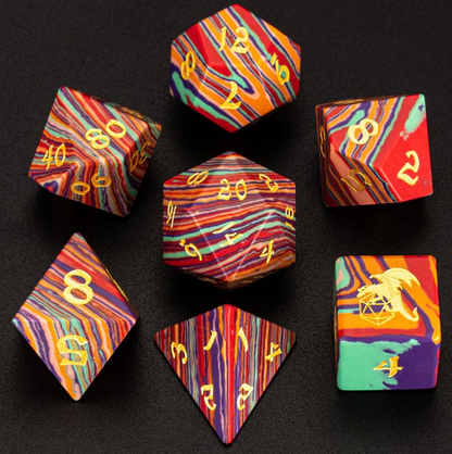 Synthetic Rainbow Stone Dice Set (7)