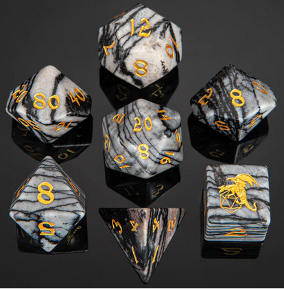 Dragons Hoard Gemstone Dice Set Black Network Agate (7)