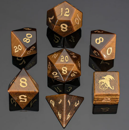Natural Tigers Eye Gemstone Dice Set (7)