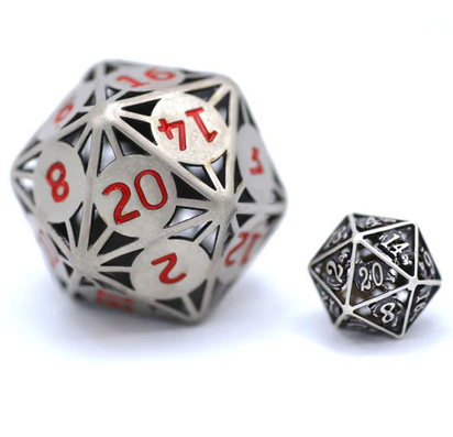 Classic Atomic Dice Giant Hollow Ancient Silver 55mm D20