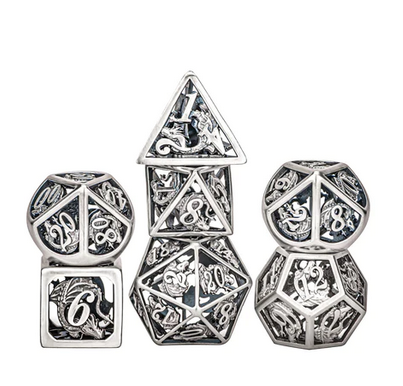 Ancient Silver Hollow Dragon Dice Set (7)