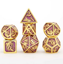 Gold midnight dream purple solid metal dragon Polyhedral Dice Set
