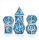 Silver with Blue Enamel Solid Metal Dragon Polyhedral Dice Set