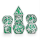 Silver with Green Solid Metal Dragon Polyhedral Dice Set