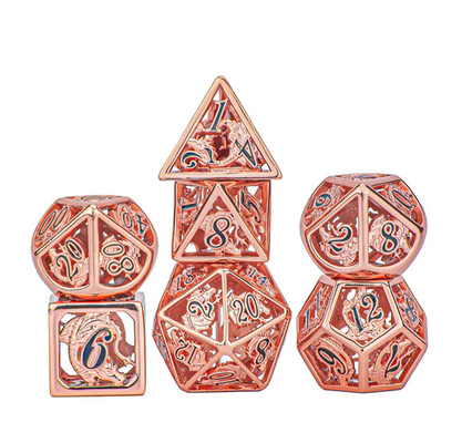 Rose Gold Hollow Dragon Dice w/black fonts (7)