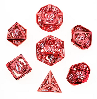 Dragons Blood Red Hollow Dragon cage Metal Dice Set (7)