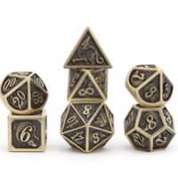 Brushed Bronze Solid Metal Dragon Polyhedral Dice Set