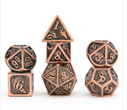 Brushed Copper Solid Metal Dragon Polyhedral Dice Set