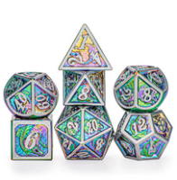 Brushed Rainbow Solid Metal Dragon Polyhedral Dice Set