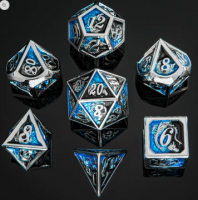 Silver w/Black & Blue Dragon Polyhedral Dice Set