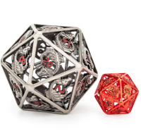 Titan Hollow Ancient Silver 55mm D20 with Dragons