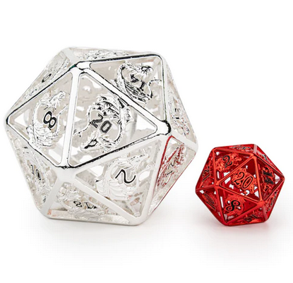 Titan Hollow Silver 55mm D20 with Dragons