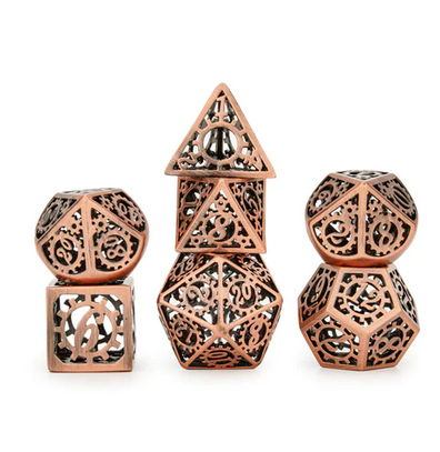 Ancient Copper Hollow Steampunk Dice Gear Cage Dice Set (7)