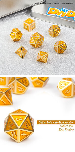 Metal & Enamel Dice Set (7) Yellow & Gold