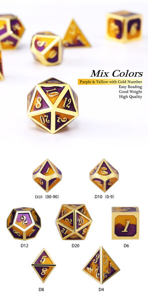 Metal & Enamel Dice Set (7) Violas