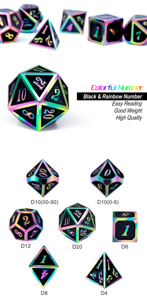Metal & Enamel Dice Set (7) Black Iridescence