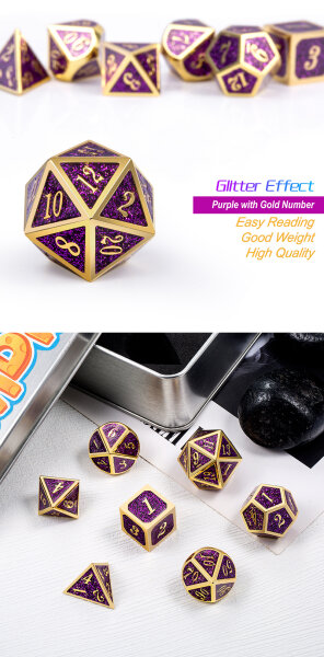 Metal & Enamel Dice Set (7) Purple Glitter