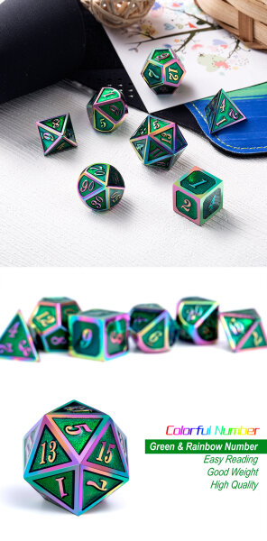 Metal & Enamel Dice Set (7) Green Iridescence