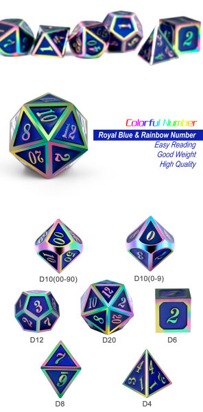 Metal & Enamel Dice Set (7) Blue Iridescence